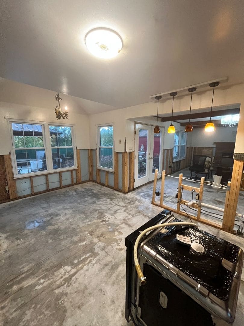 Interior opened to the framing during restoration