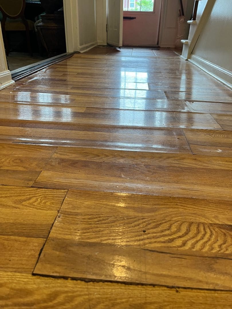 Before: water-soaked hardwood