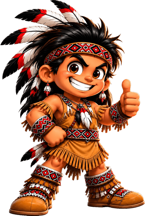 Lil Thunder, the AmeriTribe mascot, giving a thumbs up